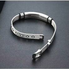 1pc Minimalist Stainless Steel Curved Plate Mesh Silver Color Bracelet, Length 17-22cm For Men