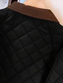 Fashionable Patchwork Quilted Collar Long Sleeve Loose Padded Coat With Pockets And Buttons