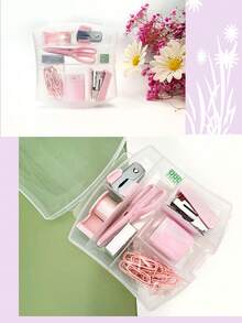 1 件马卡龙办公桌办公文具套装、订书机、胶带座、剪刀、打孔器