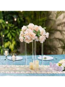 1pc Acrylic Flower Stand, Clear Column Vase Holder - Geometric Centerpiece Decor For Wedding, Tabletop Flower Rack, Outdoor Decoration, Home Gathering, Wedding Party, Silk Flower Wedding Stage Decor, Home Floral Display