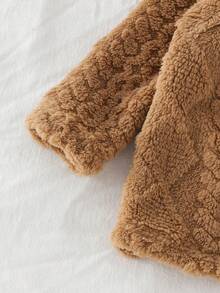 3pcs Girls Casual Fluffy Hooded Long Sleeve Jacket, Solid Color Long Sleeve Top And Pants Set, Autumn/Winter - Coffee Brown - View 6