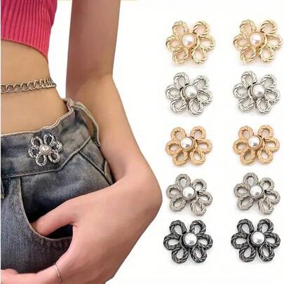 2/3/4/5/6/10 对裤腰收紧器，可调节腰带扣套装，用于牛仔裤的额外纽扣，用于裤子、牛仔裤、袖子的纽扣调节器（银色）可调节金属纽扣别针，用于牛仔裤和服装，时尚女孩的配饰