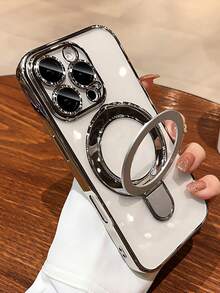 奢华电镀闪粉透明手机壳，适用于 17 Pro Max、17 Pro、17、16 Pro Max、16 Pro、16、16、15 Pro Max、15 Pro Max、15 Pro、15 Pro Max、14 Pro、13 Pro Max、12 Pro Max、11 等机型，时尚摄像头保护电镀透明后盖。 - 透明銀 - 查看 3