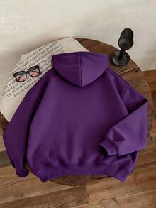 青少年男童休闲简约狼头印花长袖连帽宽松卫衣，厚度适中，适合秋冬季节穿着，日常穿着、聚会、上学、参加音乐节、度假、通勤皆宜。可作为礼物送给家人、男友、女友、朋友，也是女孩冬季必备单品。 - 紫色 - 查看 3