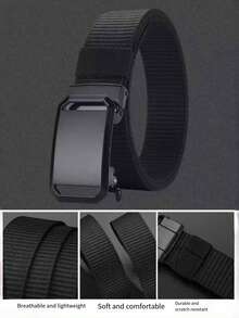 Cinto Automático de Náilon Masculino com Fivela de Liga de Ferro Quadrada, Cinto de Náilon Versátil com Fivela Automática para Estudantes Masculinos, Cinto de Vela de Náilon Respirável, Cinto de Náilon para Atividades ao Ar Livre para Jovens, Cinto de Fivela Trançada Respirável e da Moda para Esportes, Estilo Esportivo, Casual Outdoor, Treinamento Militar Estudantil, Cinto Trançado Durável, Adequado para Lazer de Verão para Jovens