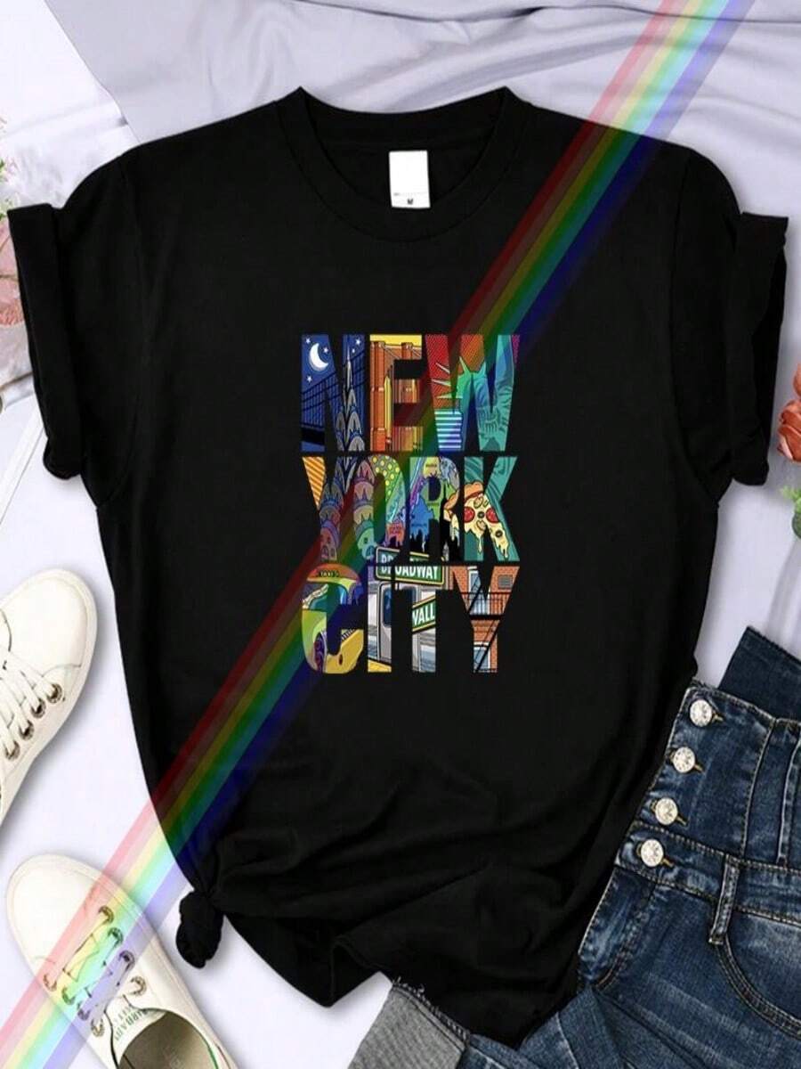 2025 Champion Tank Davis All Match American Fashion Brand Printed Men's And Women's Loose Summer Loose Short Sleeve T Shirt - 黑色 - 查看 1