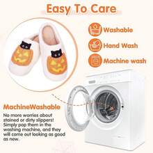 Cozy Plush Halloween Pumpkin Slippers, Non-Slip Fluffy Design - Pumpkin Cat - View 9