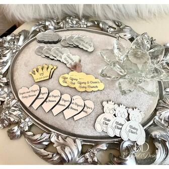 Anpassade hjärtetiketter, namnetiketter för bröllop, babyshoweretiketter, fjäril, svan, moln, stjärna, oval etikett för lejon, trumpet, chokladetiketter, sexkantsetiketter, julklappsetiketter