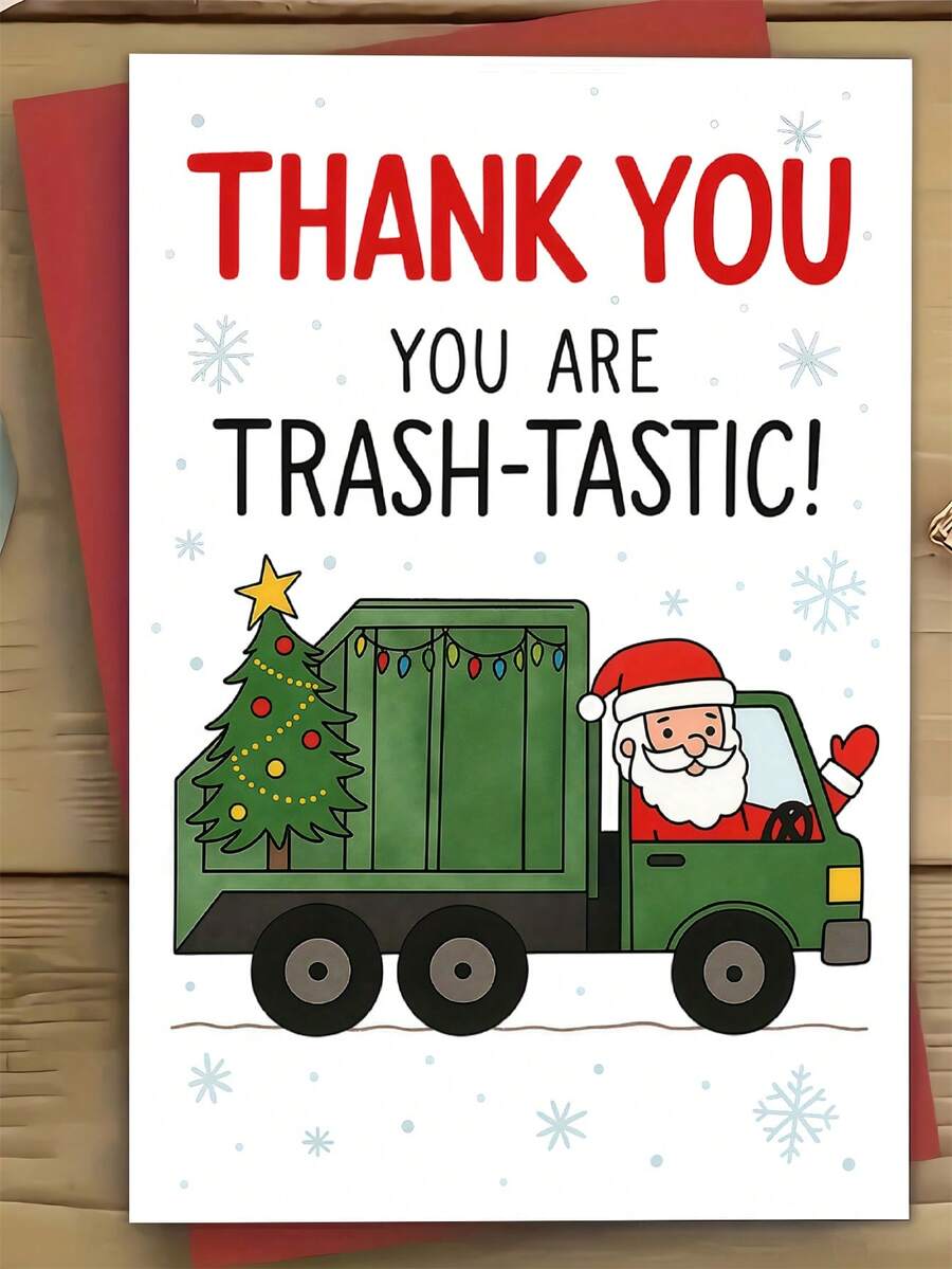 1 pieza Tarjeta de Navidad divertida de agradecimiento - Papá Noel fantástico con camión verde, saludo navideño humorístico para amigos, familia y colegas - Tarjeta de papel festiva con diseño rojo y blanco, sin baterías necesarias, Tarjeta de Navidad, Día de Navidad, Tarjetas de felicitación de Navidad, Diseño caprichoso, Ilustración juguetona, Material de papel de calidad, Mejor para Navidad