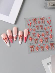 2PCS 5D Charm Nail Stickers Red Flowers Bow Design Slider Decals Nail Supplies And Decorations DIY Manicure Accessories Tool