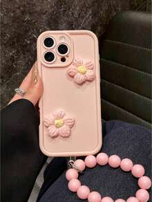 Nuevo estuche de teléfono de invierno con flores de punto de colores vibrantes, protección anti-golpes, resistente a arañazos, decoración de ganchillo floral hecha a mano con cadena de perlas, compatible con iPhone 17/17 Air/17 Pro/17 Pro Max, 16-11/Pro/Pro Max/Plus, S20-S25/FE/Plus/Ultra, adecuado para chicas, fotografía, uso diario casual de otoño/invierno