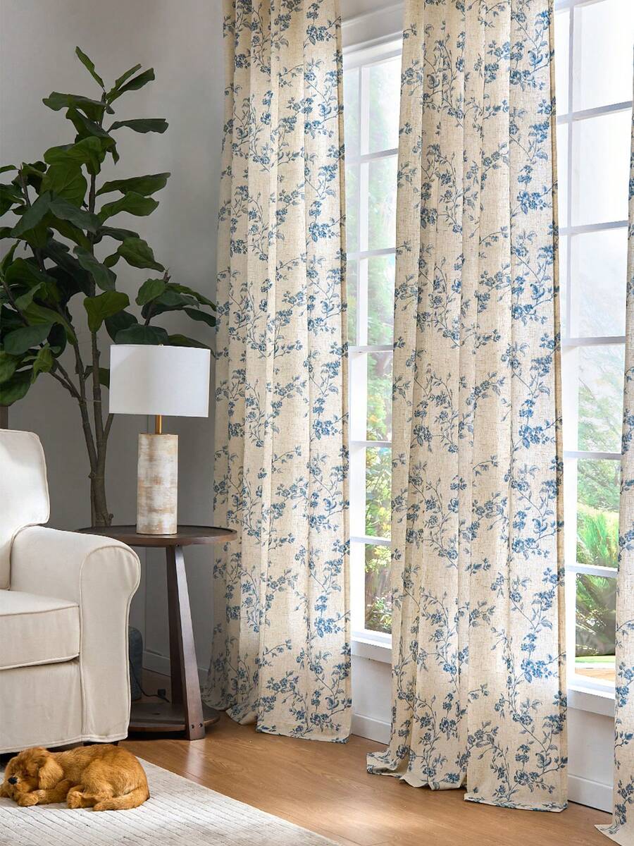 2 Pcs Beautiful Floral Design Sheer Curtains, Softness Cozy Privacy Curtains, Great Quality Elegant Vintage Gorgeous Curtains, Pretty Colors And Well Made Lightweight Curtains - 藍色 - 查看 1