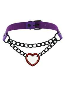 1pc Gothic Heart Choker Necklace, PU Leather Punk Rivet Collar Necklace, Creative Gift For Halloween, Christmas, Valentine's Day Party - Multicolor - View 18