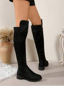 Women's Fashion Versatile Minimalist Over-The-Knee Boots - Black - View 5