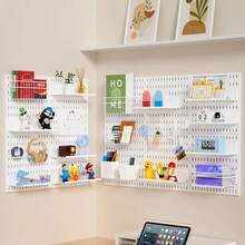 Kit de Organizador de Pared Combinado de Tablero de Clavijas: Paneles Colgantes Modulares, Instalación Sin Perforaciones, para Exhibición en la Pared de la Sala de Manualidades - Ganchos de arco blanco - Ver 8