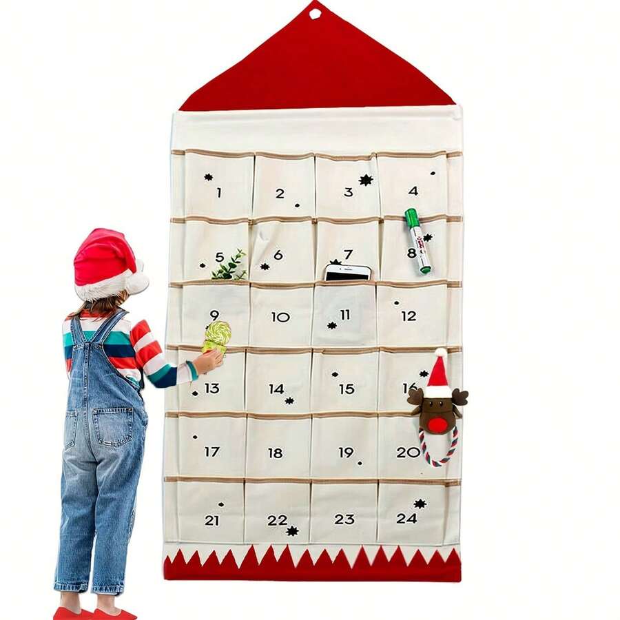 1 pieza Calendario de cuenta regresiva navideño con 24 bolsillos de almacenamiento, una bolsa colgante de almacenamiento para el dormitorio, la habitación del bebé, bolsas de almacenamiento decorativas para el dormitorio, la habitación del bebé, suministros de organización del hogar, accesorios para el dormitorio y decoraciones navideñas para el dormitorio, la habitación del bebé. - Multicolor - Ver 1