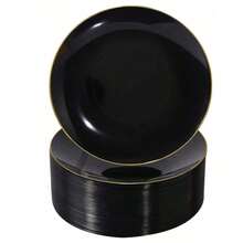 1/25件套可重复使用水果盘套装，金边，适合家庭聚会、派对、户外活动、团队活动、烹饪、圣诞节和其他场合 - 黑色 - 查看 1