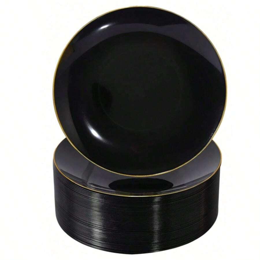 1/25件套可重复使用水果盘套装,金边,适合家庭聚会、派对、户外活动、团队活动、烹饪、圣诞节和其他场合 - 黑色 - 查看 1