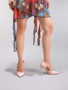 Giày cao gót nơ thời trang, giày cao gót dự tiệc mũi nhọn gợi cảm, giày cao gót khoét lỗ siêu cao, da bóng màu hồng, thanh lịch - Hồng - Xem 8