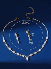 Sparkling Crystal Cubic Zirconia Jewelry Set, 18K Gold Plated Necklace & Earring Set, Simple Yet Elegant, Perfect Accessory For Weddings, Parties And Any Occasions - Vàng - Xem 4