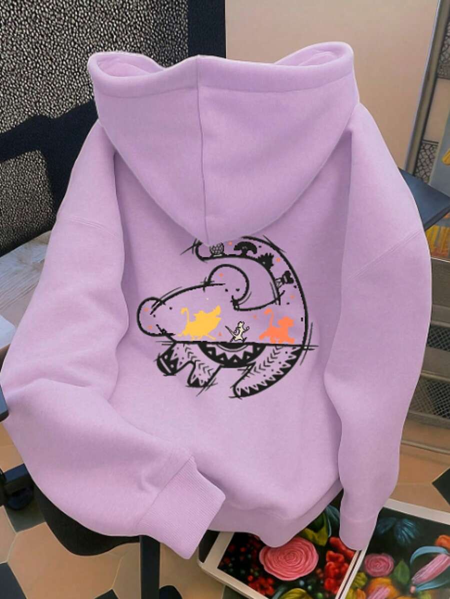 Sudadera con capucha gruesa para mujer Unitalla con estampado , de estilo casual y sencillo, adecuada para otoño/invierno - Lila - Ver 1