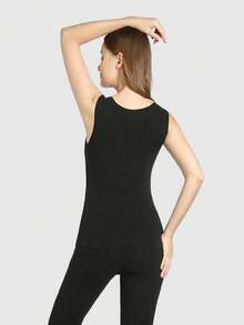 Seamless Warm Bottom With Medium Thick Fleece And Quick Heating Thermo Double Sided Sleeveless Tight Thermal Underwear Vest Winter Women's - Black - View 7