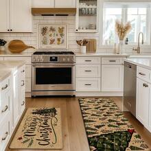 1 pièce Tapis de cuisine en lin imprimé motif sapin de Noël, cadeau de Noël, décoration de Noël, tapis de cuisine, tapis de sol, tapis de salle de bain, paillasson, rectangle imprimé en 3D, convient pour le salon, la chambre, le couloir, la salle de bain, la buanderie - Tapis en polyester, décoration d'intérieur et d'extérieur