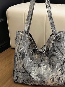 女士花卉图案休闲手提包，大容量单肩包 - 彩色 - 查看 5