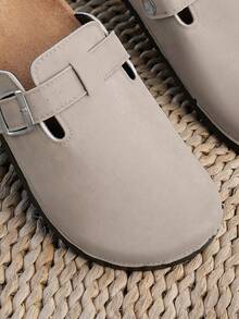 حذاء بيركنستوك مريح وغير قابل للانزلاق للنساء، سميك الوحدة، بتصميم مول مع إبزيم زخرفي، لون أحادي من الجلد المدبوغ الصناعي، صندل مسطح متعدد الاستخدامات للشاطئ والمنزل