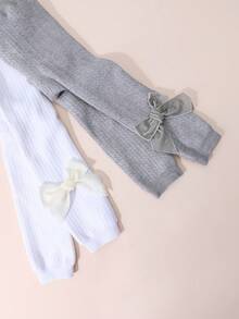 2 pièces Collants épais et chauds de longueur cheville avec décoration nœud papillon, convenant pour le port quotidien en automne/hiver