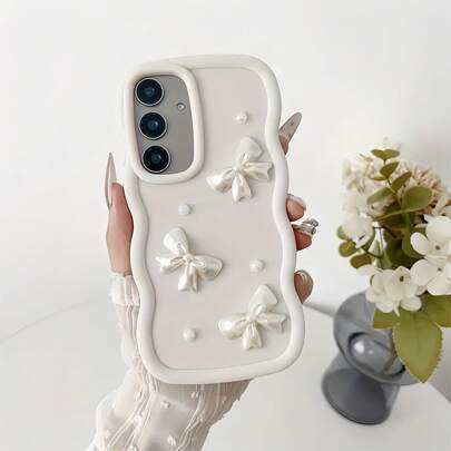 防震蝴蝶结单件装多巴胺大波浪蝴蝶珍珠软手机壳，兼容苹果17/红米Note 11 4G/三星Galaxy A55/Infinix Note 30/摩托罗拉Moto E30/Camon 20/Camon 20 Pro 4G/Spark 8C/Spark Go 2022/Smart 7、Smart 8，国际版，非国内版，春季礼物