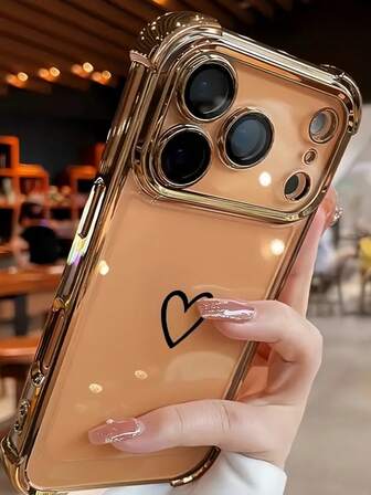 1pc Luxury Fashion Shockproof Heart-Shaped Camera Lens Protective Phone Case Compatible With Apple 6/7/8/X/XS/XR/11/12/13/14/15/16/16E/17/17PM, Galaxy S22/23/24/25/S24 FE/S25 EDGE, A04/05/06/A14/A15/A16/A24/A25/A34, Redmi Note 7/8/9/10/11/12/13, Redmi 9/10/12/13C