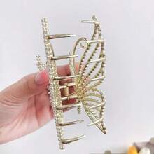 1pc Women's Gold Crystal Faux Pearl Hair Claw Barrette, Minimalist Elegant Butterfly Large Metal Hair Clip Winter Hair Accessories Fashion Hair Clutch Elegant Claw Clips