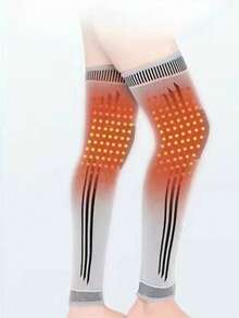 1pc Graphene Heating Knee Pad, Long Style, Heat Therapy Grid Heating, Warm Leg Sleeve For Arthritis And Cold Legs - Multicolor - View 5