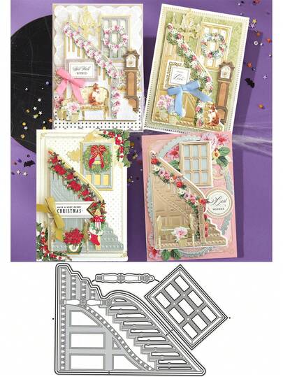 1 pièce Matrice de découpe en métal de bâtiment et fenêtre vintage, convient pour le scrapbooking, la décoration, l'artisanat de papier DIY, le gaufrage, l'artisanat fait main et la confection de cartes, décoration de Noël Matrice de découpe en métal