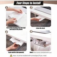 2 Paquetes Deslice El cajn debajo del escritorio 21cmx24cm, Organizador de Cajones Autoadhesivo para Debajo del Escritorio, Cajn Debajo del Escritorio, Cajn Debajo de la Mesa para transparente - Adhesivo or tornillos - Ver 8
