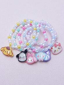 SANRIO Set de 6 pulseras con dijes de , , , ,  de , adecuadas para mejores amigas/hermanas, con cuentas de colores aleatorios - Multicolor - Ver 4