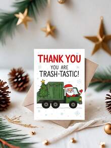 1 pieza Tarjeta de Navidad divertida de agradecimiento - Papá Noel fantástico con camión verde, saludo navideño humorístico para amigos, familia y colegas - Tarjeta de papel festiva con diseño rojo y blanco, sin baterías necesarias, Tarjeta de Navidad, Día de Navidad, Tarjetas de felicitación de Navidad, Diseño caprichoso, Ilustración juguetona, Material de papel de calidad, Mejor para Navidad