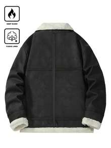 仿保暖内衬复古加厚领长袖夹克，时尚休闲百搭男士外套 - 黑色 - 查看 3