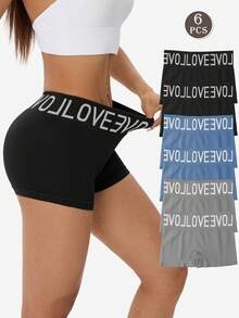 LianShengFa 6pcs Letter Waistband Seamless Mid-Waist Shaping Panties, High Elastic Breathable Mesh Fabric Women's Underwear, Comfortable Soft Fitted Ladies Briefs - Multicolor - View 4