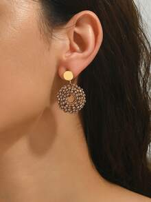 1 Đôi bông tai vòng hạt rỗng thủ công, bông tai pha lê nhân tạo hình tròn hình học thanh lịch, thích hợp cho phụ nữ trong đám cưới, hàng ngày, kỳ nghỉ, tiệc tùng (Màu sắc và vị trí hạt ngẫu nhiên) - Màu nâu - Xem 5