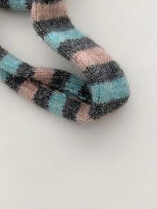 1 件色块针织窄围巾，时尚设计装饰性颈部保暖，适合秋冬季，情侣，Y2K 条纹色块女士长围巾，温暖百搭配饰 - 細長款 - 查看 8