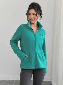 1 pieza Chaqueta de forro polar para mujer, chaqueta delgada con cuello alto con cremallera, transpirable y cálida, adecuada para senderismo, viajes y deportes de esquí en primavera, otoño e invierno - Verde - Ver 7