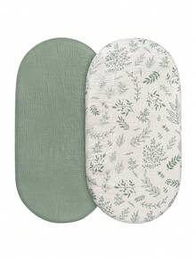 GLLQUEN BABY 2片装椭圆形/长方形Oeko-Tex认证纯棉纱布婴儿床单，可用作尿布更换垫 - 樹葉 - 查看 11