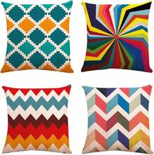 HomeChi Fundas de Almohada, Juego de 4 Fundas de Almohada con Patrón Decorativo Geométrico, Funda de Cojín Funda de Almohada de Lino de Algodón Suave para Sofá Sala de Estar Decoración del Hogar - C - Ver 2