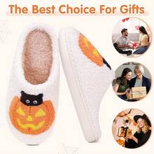 Cozy Plush Halloween Pumpkin Slippers, Non-Slip Fluffy Design - Pumpkin Cat - View 10