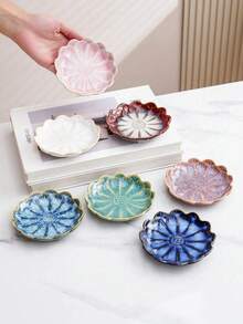1pc 4.45-Inch Ceramic Flower Petal Jewelry Tray Holder, Storage Dish For Necklaces, Nordic Creative Reactive Glaze Japanese Style High-End Elegant Gradient Lotus Flower Shaped Flat Dish, Suitable For Hotels, Jewelry Stores, Restaurants, Offices, Exhibitions, Kitchens, Living Rooms, Bathrooms, Home Decor, Jewelry, Hair Accessories, Daily Items, Fragrance, Back To School.
