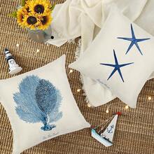 Juego de 4 Cojines Decorativos Sala, Fundas para Cojines de Sala de 45x45cm, Fundas para Cojines con Cierre de Cremallera Oculto, Algodón de Lino, para Cama () - Azul - Ver 12