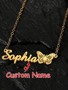 Personalized Butterfly Name Pendant Necklace - Elegant Minimalist Design, Stainless Steel Material, Customized Fashion Jewelry, Perfect Gift For Her, Everyday Wear And Gift Giving - No Plating, No Inlay - One Size - View 2