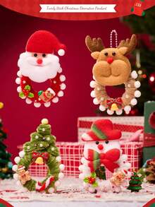 1 Set Christmas Hanging Ornament Craft Kit With Twist Ties & Beaded Chains, Felt Ornament Decorations Of Santa Claus, Christmas Tree, Reindeer, Snowman, Creative DIY Craft For Kids, Children's Gift, Handmade DIY Material Pack, Christmas Decoration Keychain Craft For Kindergarten